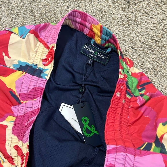 NWT Paisley & Gray Men's Gilligan Size Large Abstract Floral 6" Swim Trunks Pop - Picture 2 of 10